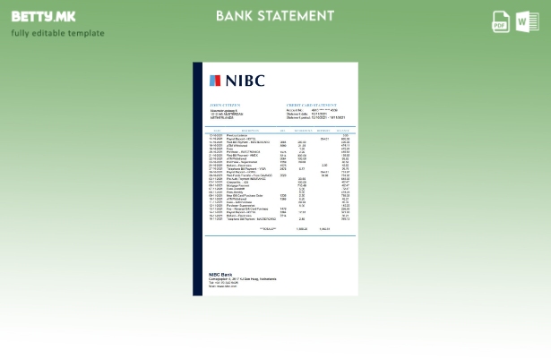 Модерен стил шаблон за збор за извод од банка NIBC на Холандија